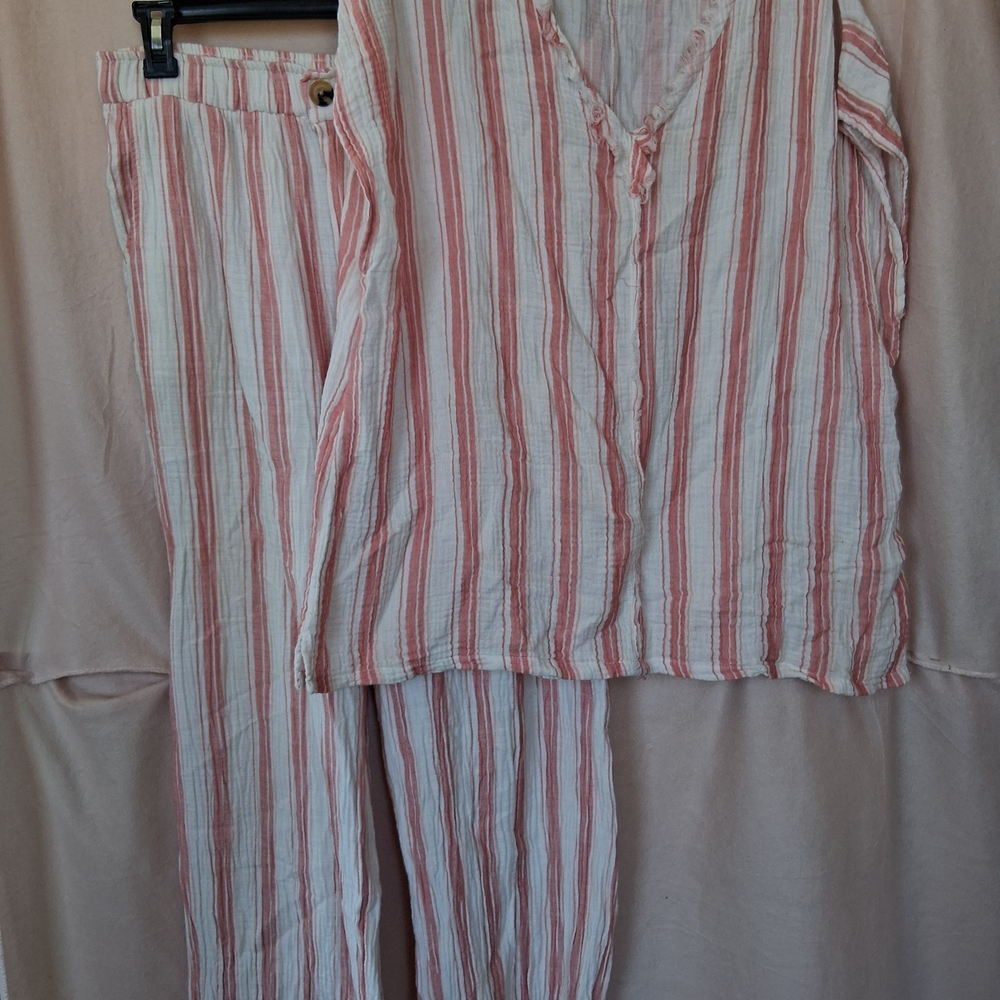 Wonderly Pink and White Striped Top And Pant